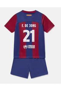 Barcelona Frenkie de Jong #21 Jalkapallovaatteet Lasten Kotipeliasu 2023-24 Lyhythihainen (+ Lyhyet housut)